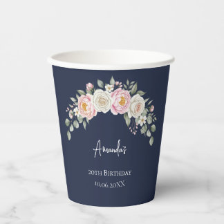 Elegant Pink Floral Personalized Disposable Cup