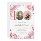 Elegant Pink Floral Photo 100th Birthday Party