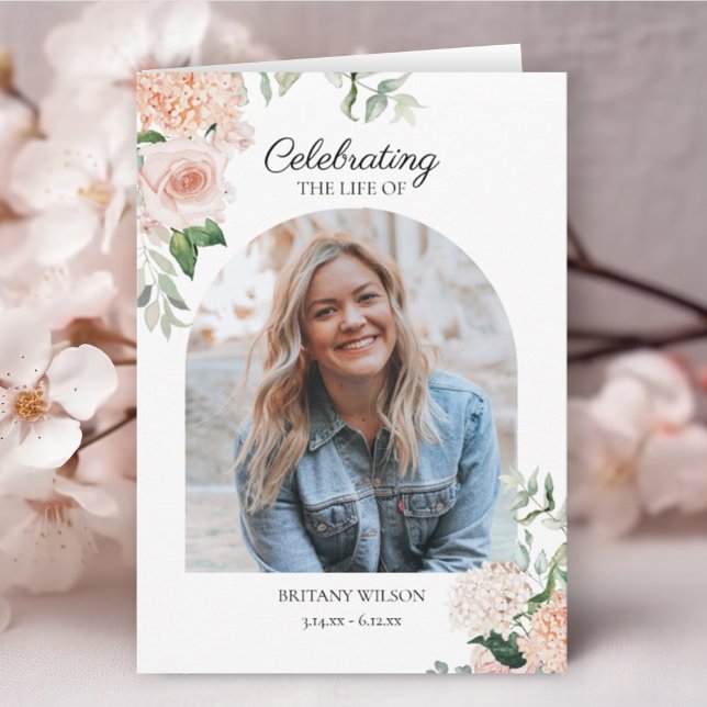 Elegant Pink Floral Photo Funeral Memorial Programme (Creator Uploaded)