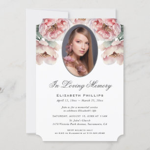 Elegant Pink Floral Photo In Loving Memory Invitation