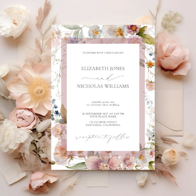 Elegant Pink Floral Photo Wedding Invitation (Creator Uploaded)