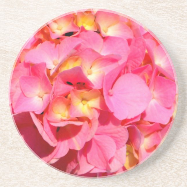 Elegant pink floral pink hydrangea  coaster (Front)