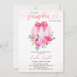 Elegant Pink Floral Pumpkin Girl Baby Shower  Invitation