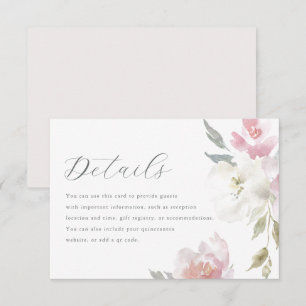 Elegant Pink Floral Quinceanera Guest Details RSVP Card