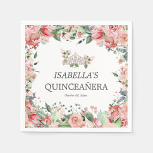 Elegant Pink Floral Quinceañera Party Napkin
