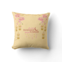 Elegant Pink Floral Ramadan Kareem Lantern Pillow