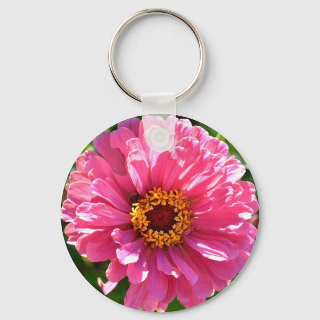 Elegant pink floral retro pink daisy  key ring (Front)