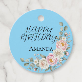 Elegant Pink Floral Round Personalized Favor Tag