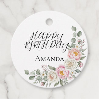 Elegant Pink Floral Round Personalized Favor Tag