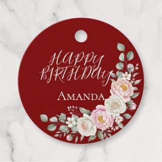 Elegant Pink Floral Round Personalized Favor Tag
