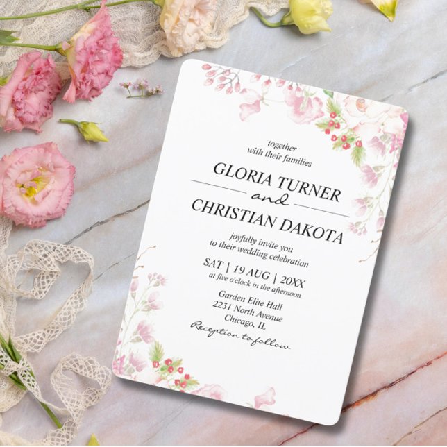 Elegant Pink Floral Rounded Edges Wedding Invitation (Creator Uploaded)