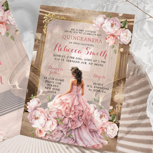 Elegant Pink Floral Royal Grand Palace Quinceañera Invitation