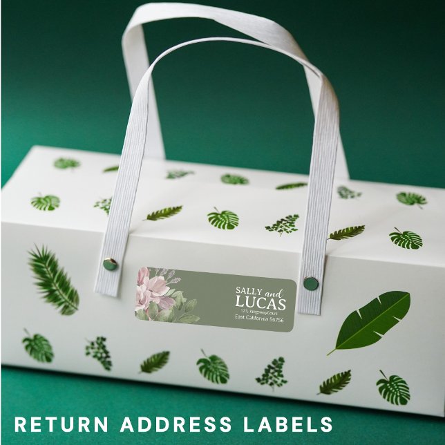 Elegant pink floral sage | mint return address  (Creator Uploaded)