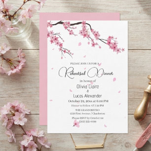 Elegant Pink Floral Sakura Watercolor Wedding Invitation