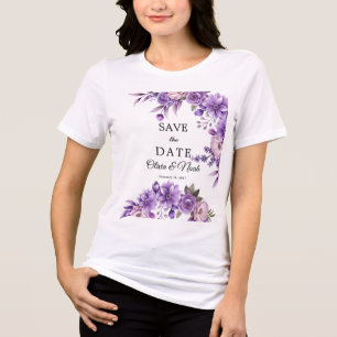 Elegant Pink Floral Save The Date Personalised Tri-Blend Shirt