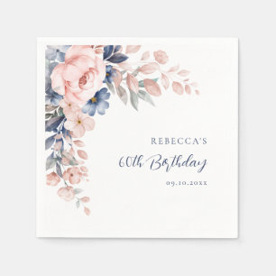 Elegant Pink Floral Script 60th Birthday Any Age Napkin