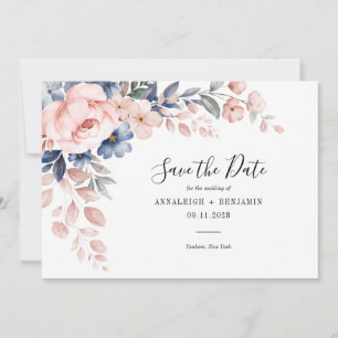 Elegant Pink Floral Script Botanical Wedding Save The Date