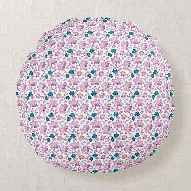 Elegant Pink Floral Seamless Pattern  Round Cushion (Front)