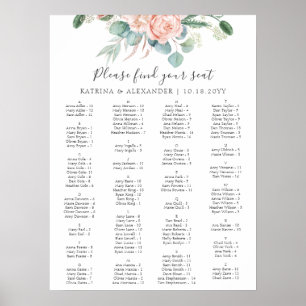 Elegant Pink Floral Simple Wedding Seating Chart