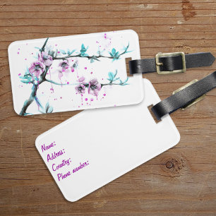 Elegant Pink Floral Spring Blossom Watercolor art Luggage Tag