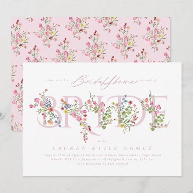 elegant pink floral spring BRIDE Bridal Shower Invitation (Front/Back)