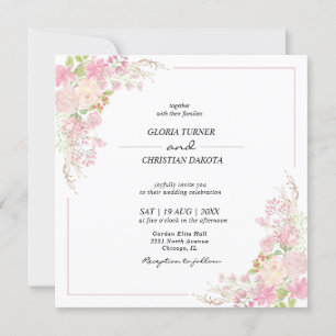 Elegant Pink Floral Square Wedding Invitation