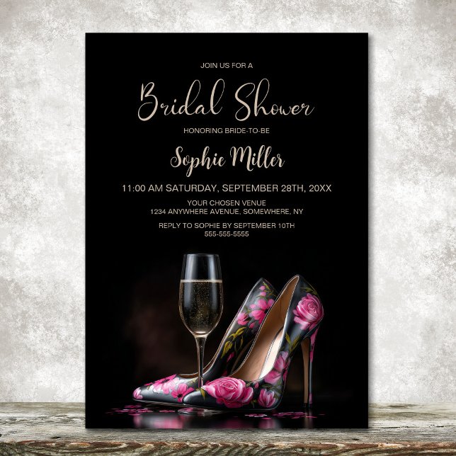 Elegant Pink Floral Stiletto Shoes Bridal Shower Invitation (Creator Uploaded)