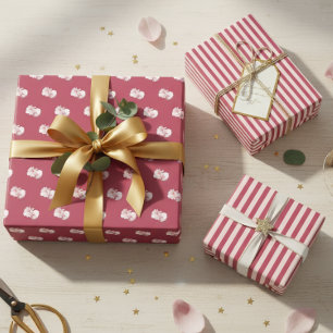Elegant Pink Floral & Stripe Wrapping Paper Set