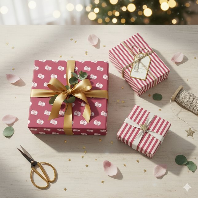 Elegant Pink Floral & Stripe Wrapping Paper Set (Creator Uploaded)