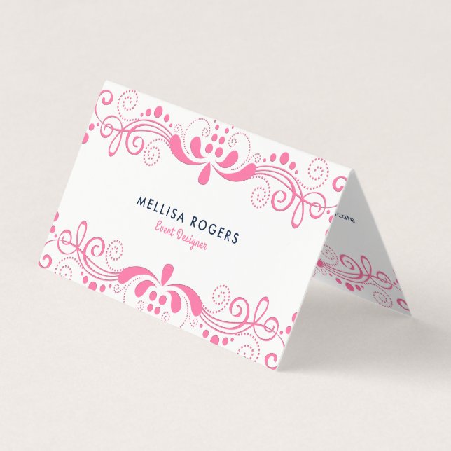 Elegant Pink Floral Swirls Lace Business Card (Front)
