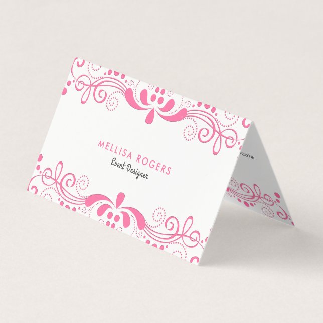 Elegant Pink Floral Swirls Lace Business Card (Front)