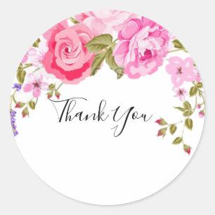 Elegant Pink Floral Thank You  Classic Round Sticker
