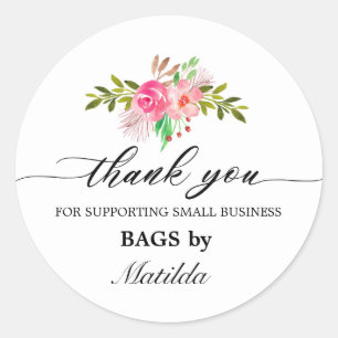 Elegant Pink Floral Thank you Promotion  Classic Round Sticker