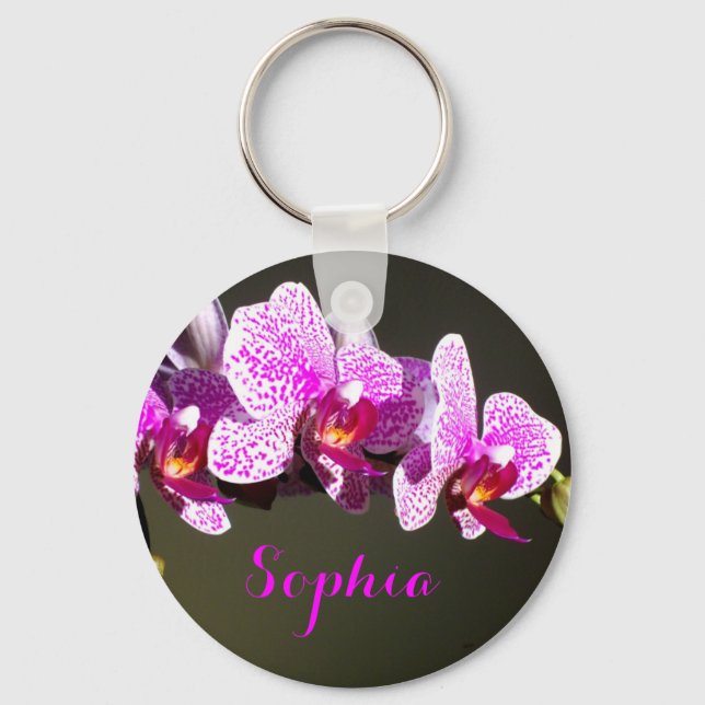 Elegant pink floral tropical pink orchids key ring (Front)
