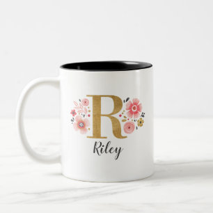 Elegant Pink Floral Two-Tone Coffee Mug