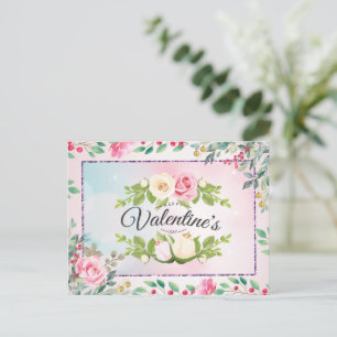 Elegant Pink Floral Valentine's Day Postcard