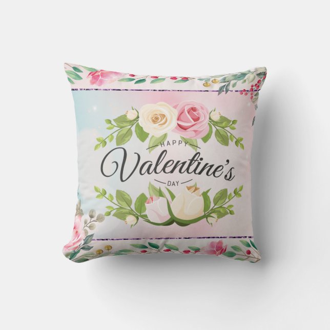 Elegant Pink Floral Valentine's Day Postcard Cushion (Front)