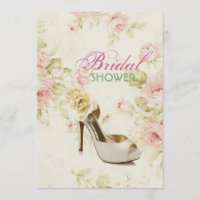 elegant Pink Floral vintage shoe Bridal Shower