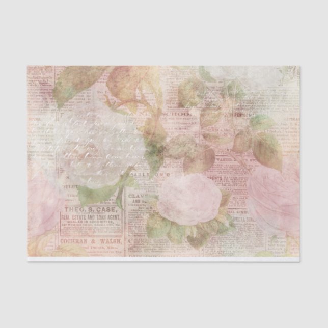 Elegant Pink Floral Vintage Tissue Paper (Front)