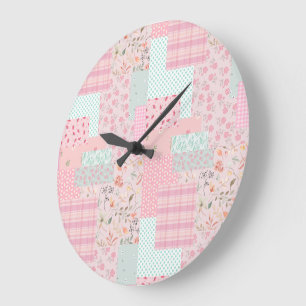 Elegant Pink Floral Wall Clock Soft Rose Aesthet
