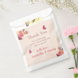 Elegant Pink Floral Watercolor 1st Birthday Favour Bags