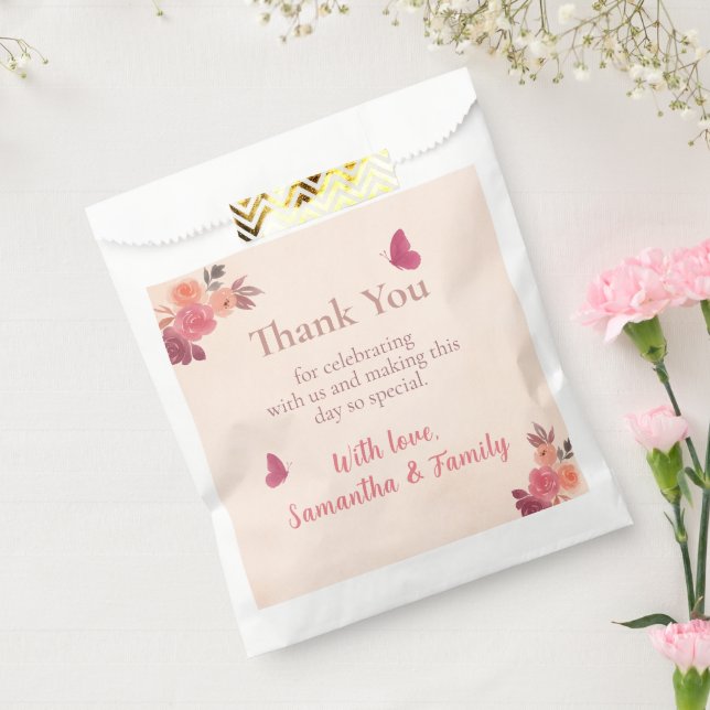 Elegant Pink Floral Watercolor 1st Birthday Favour Bags (Sealed)