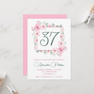 Elegant Pink Floral Watercolor 37th birthday Invitation