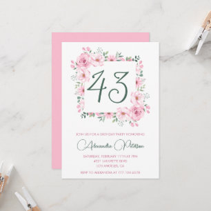 Elegant Pink Floral Watercolor 43rd birthday  Invitation