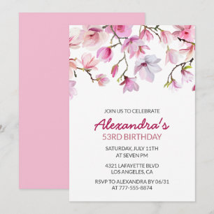 Elegant Pink Floral Watercolor 53rd birthday Invitation