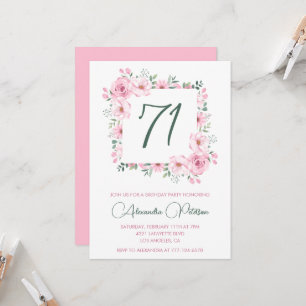 Elegant Pink Floral Watercolor 71st birthday  Invitation