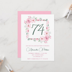 Elegant Pink Floral Watercolor 74th birthday  Invitation