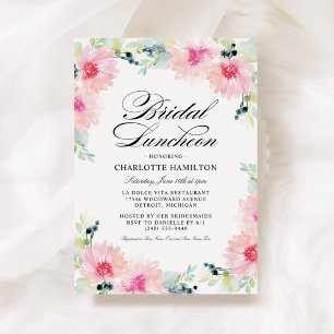 Elegant Pink Floral Watercolor Bridal Luncheon Invitation