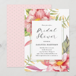 Elegant Pink Floral Watercolor Bridal Shower Invitation