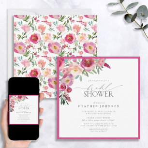 Elegant Pink Floral Watercolor Bridal Shower Invitation